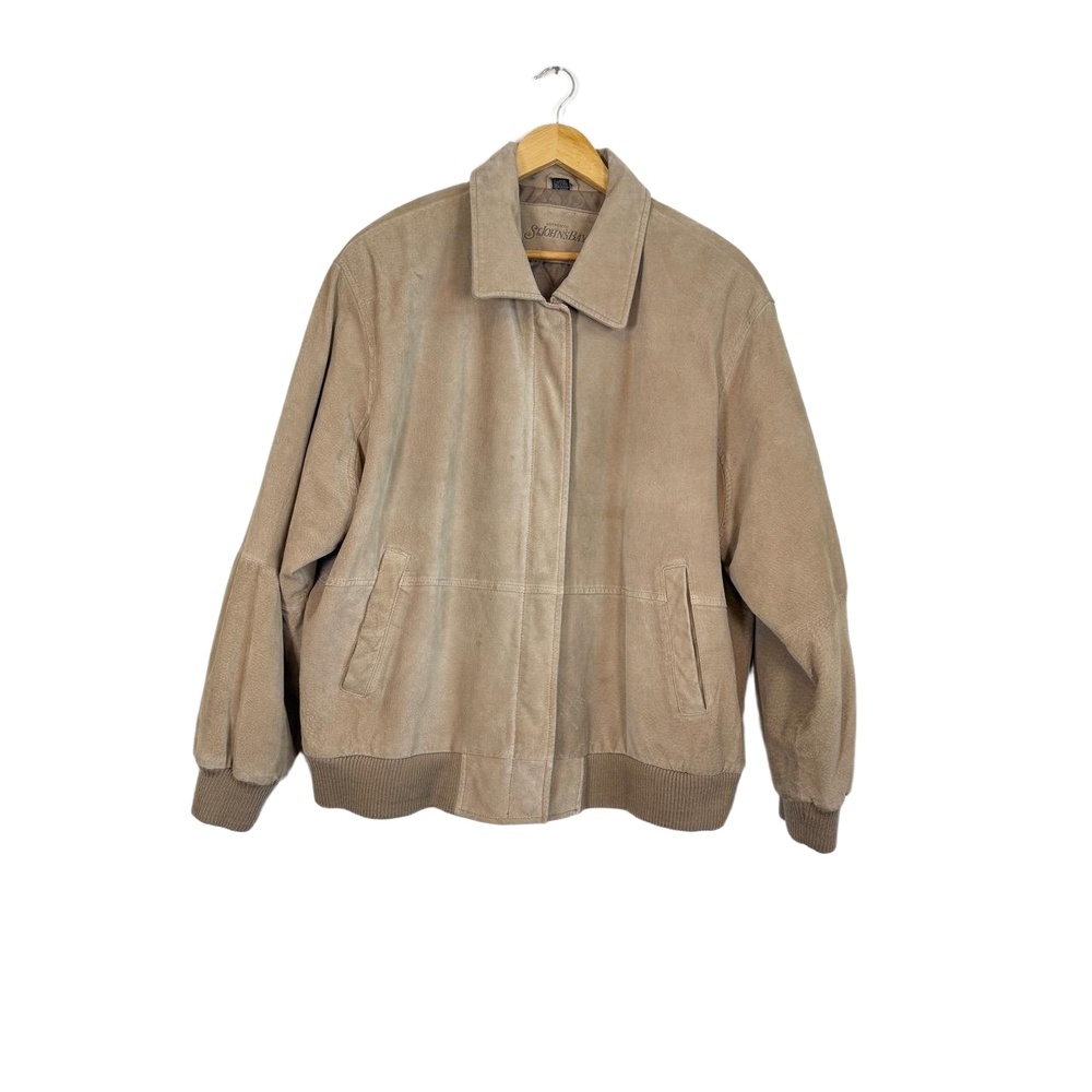 ST. JOHNS BAY Jacket Mens X-Large Tan Beige Bomber Suede Casual Classic Staple